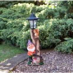 B&M Garden Gnome With Solar Lamp Post - Purple