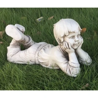 B&M Lying Down Boy Garden Statue