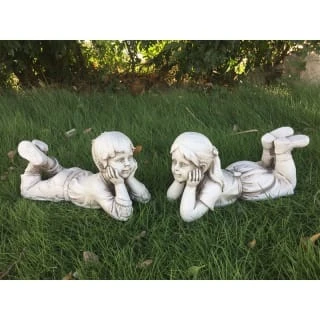 B&M Lying Down Boy Garden Statue - Image 2
