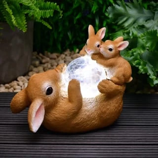 B&M Resin Rabbit Family With Solar Light - Image 2
